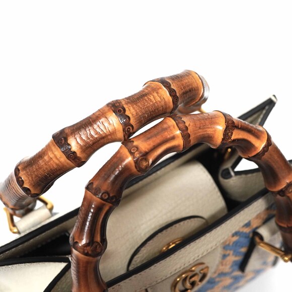Gucci Raffia Bamboo Bag Houndstooth Pattern - Picture 9 of 9